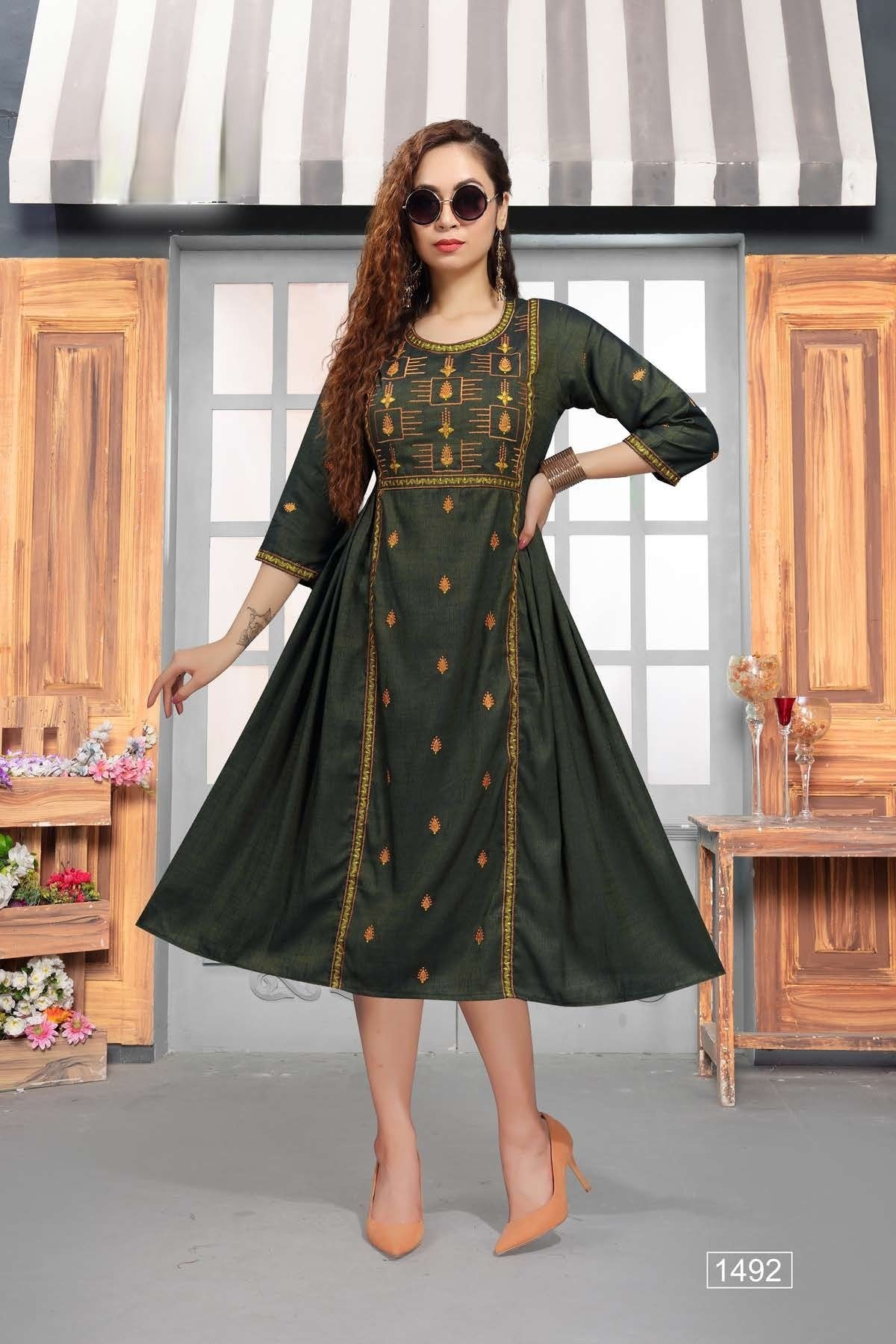 Chutki 1490 Latest Regular Wear Rayon Embroidery Designer Kurti Collection
